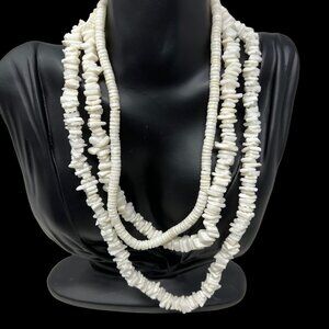Vintage Shell Necklaces Lot of Three White‎ Chips Barrel Clasps